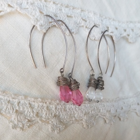 Handmade Crystal Drop Earrings - Pink or Clear in Silver - Picture 4 of 6